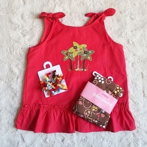 Gymboree Palm Tree ruffled top sz4T + bike shorts sz3 and hair curlies